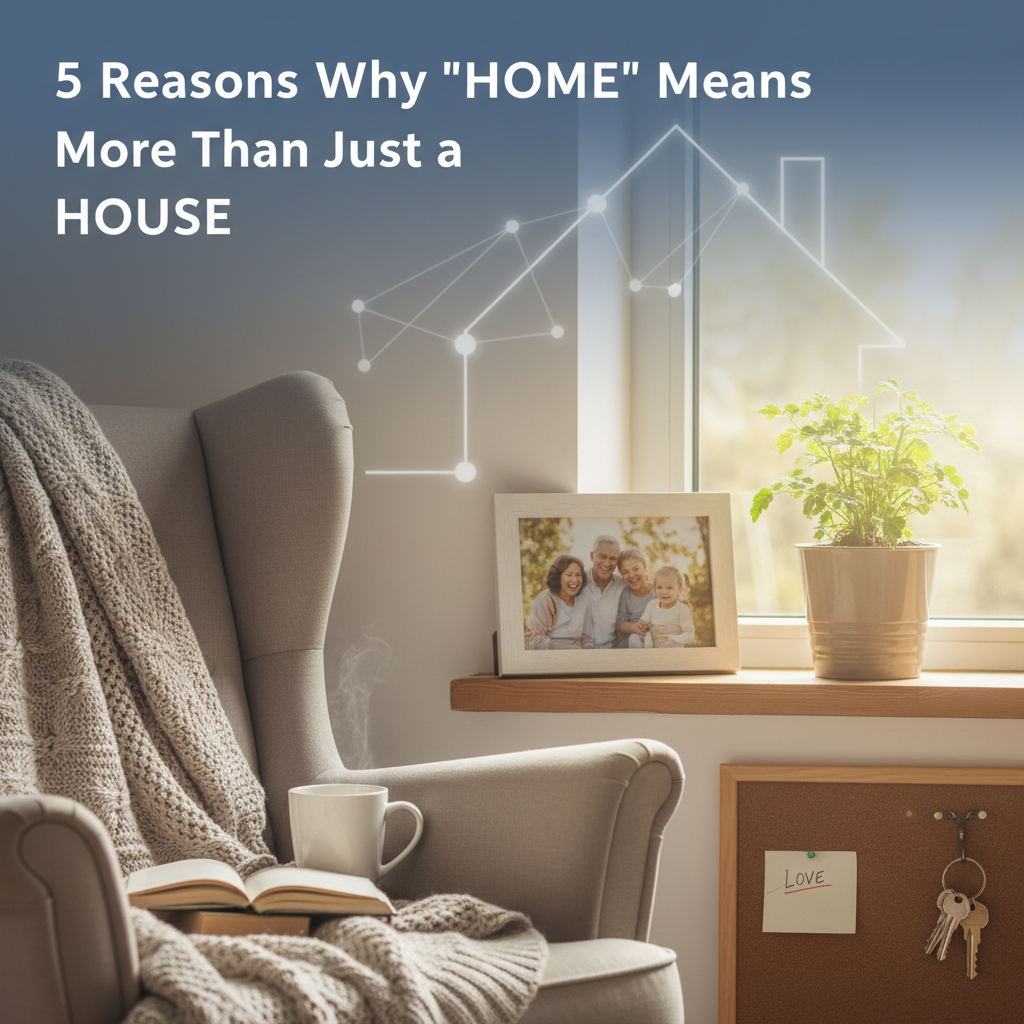 Professional blog header image for article titled: 5 Reasons Why \\'Home\\' Means More Than Just a House. High quality, relevant imagery, clean composition.